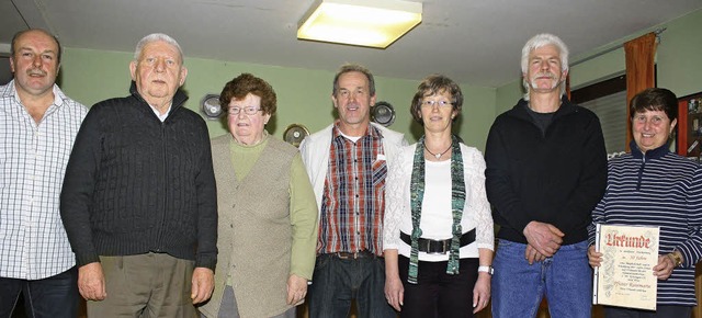 Ehrungen im Kleintierzuchtverein (von ... Thoma (40) und Rosemarie Pfister (30)  | Foto: Werner Schnabl