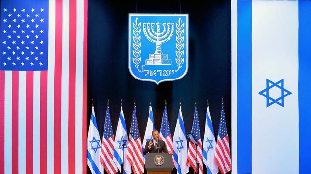 Barack Obama ruft  in Jerusalem zum Fr...chen Israelis und Palstinensern auf.   | Foto: AFP