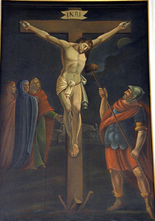 Kreuzigung Jesu Christi in der Kirche ...m Gekreuzigten den Schwamm mit Essig.   | Foto: Nikolaus Trenz
