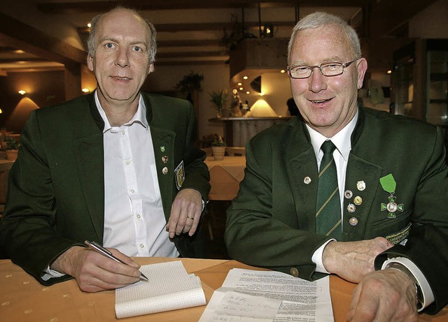 Zuversichtlich:  Bernd Schweizer (li.)...und Vorsitzender SG Tell Lauchringen.   | Foto: Neubert