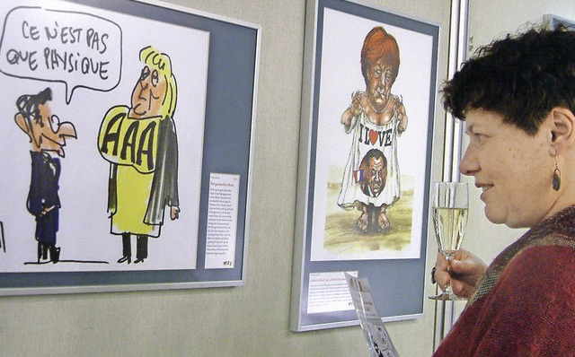 Mit spitzer Feder: Die Karikaturen be...t bringen die Besucher zum Schmunzeln.  | Foto: Roswitha Frey