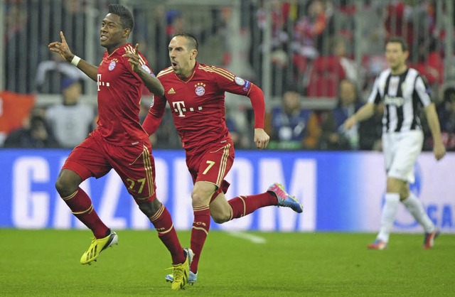 Frher Jubel: Alaba (links) und Ribry...en Juventus Turin nach nur 26 Sekunden  | Foto: dapa