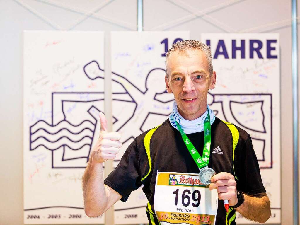 10 Jahre Freiburg-Marathon: In allen Jahren am Start war Wolfram Schleuder (21 km, 01h 53min 13sek)