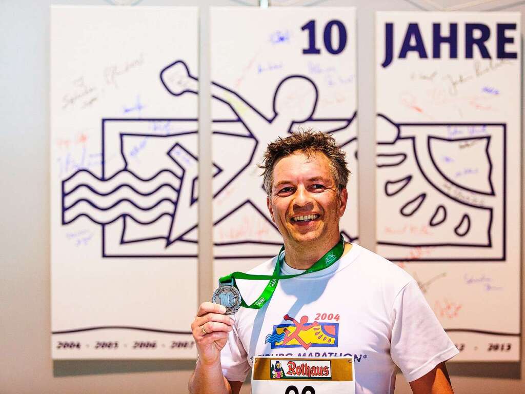 10 Jahre Freiburg-Marathon: In allen Jahren am Start war Andreas Leipold (21 km, 01h 52min 28sek)