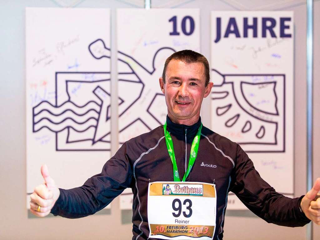 10 Jahre Freiburg-Marathon: In allen Jahren am Start war Reiner Leistler (21 km, 01h 49min 43sek)