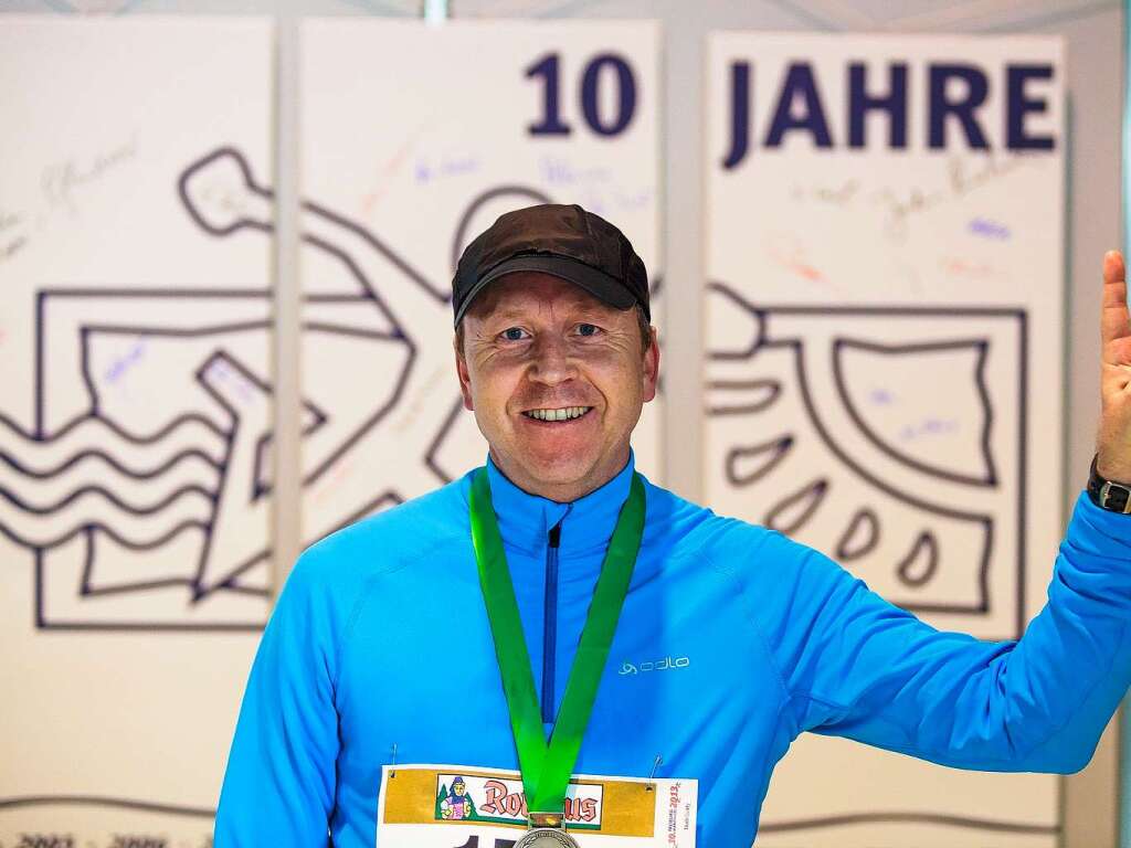 10 Jahre Freiburg-Marathon: In allen Jahren am Start war Jrgen Schning (21 km, 01h 45min 21sek)