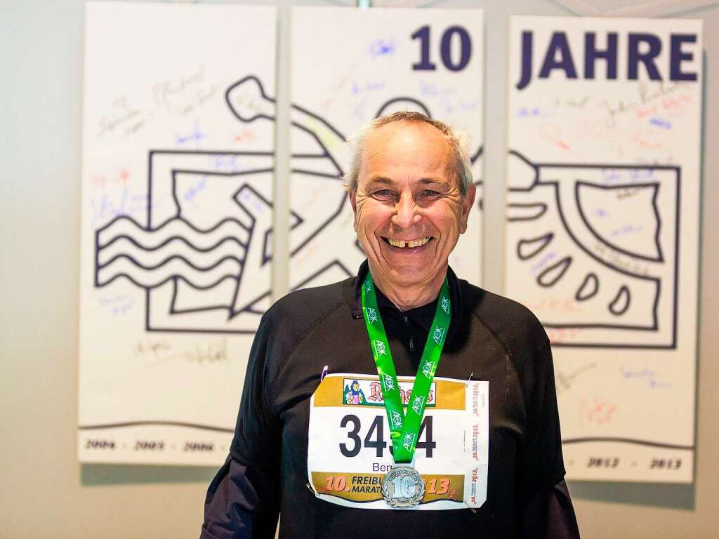 10 Jahre Freiburg-Marathon: In allen Jahren am Start war Bernd Behnke (21 km, 01h 56min 36sek)