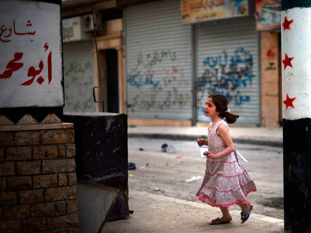 Alltag im Saladin-Viertel im syrischen Aleppo. Dort wtet ein Brgerkrieg.