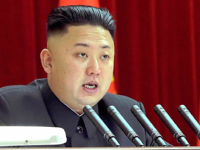 Mikrofone in Reih und Glied: Kim Jong-un bei einem Auftritt Ende Mrz   | Foto: AFP