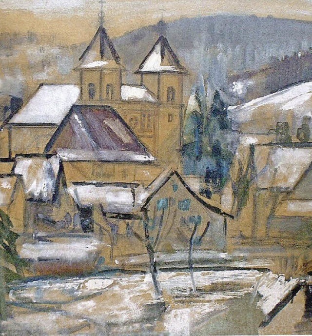 Stetten: Die  Fridolinskirche, 1950 von Eugen Feger gemalt.   | Foto: Noe