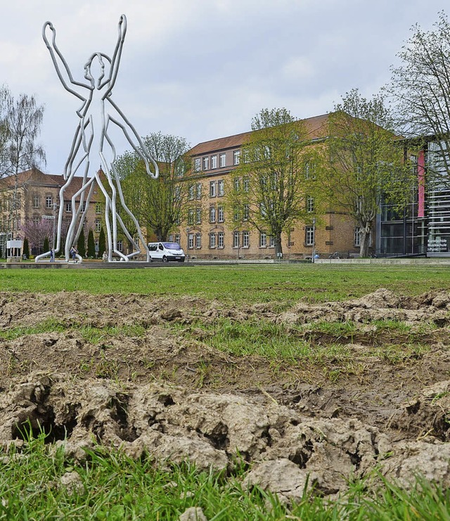 Die Grasflche  am  nrdlichen Platzrand  ist zerwhlt.   | Foto: Seller