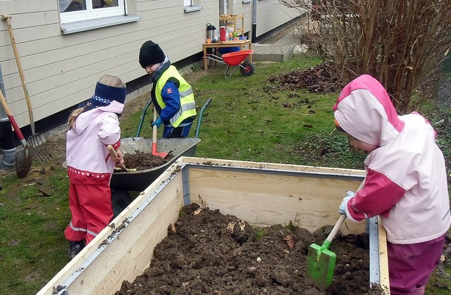 Gerne helfen die Kleinen beim Anlegen ... Hgelheimer Kindergarten Pusteblume.   | Foto: Christa Baumann