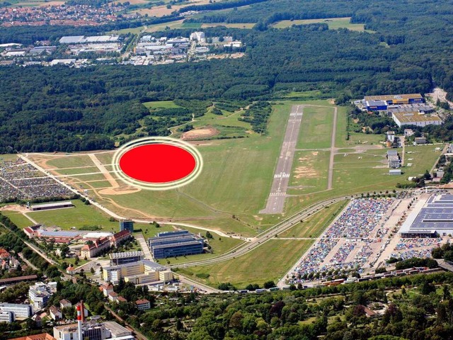 Etwa an dieser Stelle (rotes Oval) kn...eue Stadion des SC Freiburg entstehen.  | Foto: Erich Meyer