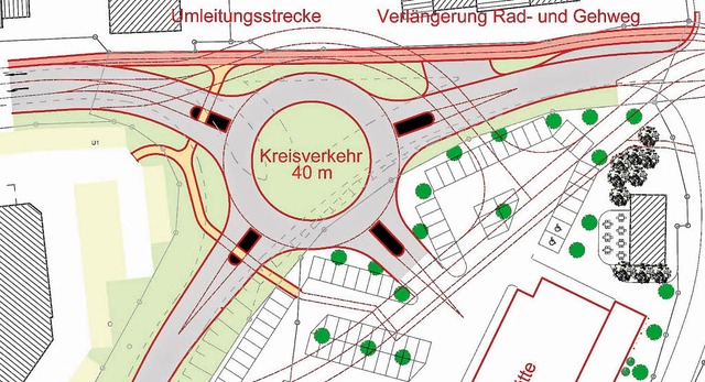 Der geplante &#8222;Aldi-Kreisel&#8220... Landesstrae whrend der Bauarbeiten.  | Foto: Tillig und Partner