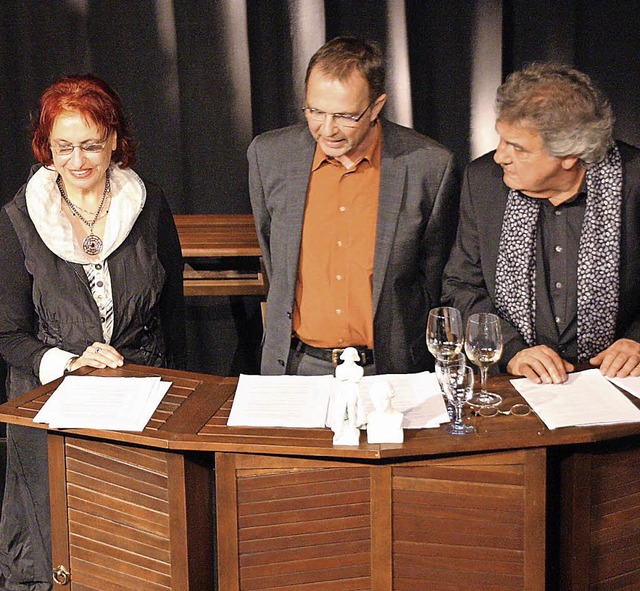 Die Talkrunde: Friederike Brion (Emili...ker, Goethe (Klaus Sprkel, von links)  | Foto: Christiane Franz