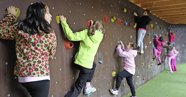 Die Kletterwand war gestern eine von vielen Stationen fr die Hebelschler.   | Foto: Antje Gessner