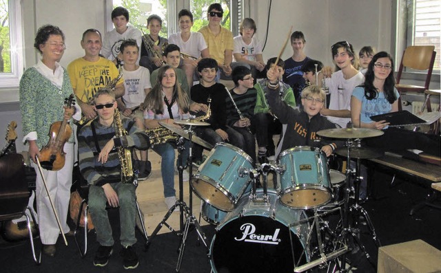 Bitte recht laut: Bigband-Probe in der Markgrafenschule   | Foto: Cosima Petratos