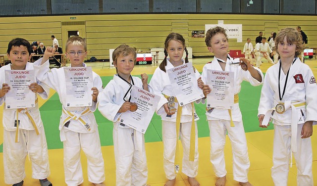 Stolze kleine Judoka (von links): Pete...r, Linus Hollnagel und Phillip Linser   | Foto: Herbert Frey