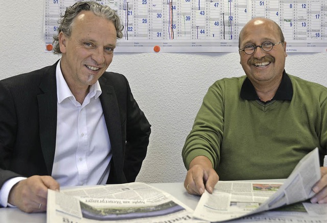 Hospitierte fr einen Tag in der Lokal...inks) mit BZ-Lokalchef Gerhard Walser.  | Foto: Mller