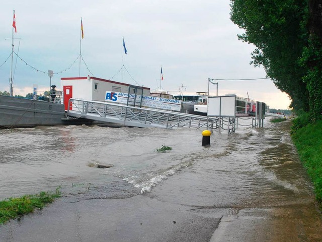 Am Samstag trat der Rhein bei Breisach...menade standen teilweise unter Wasser.  | Foto: Benjamin Bohn