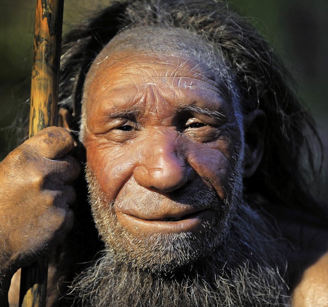 Nachbildung eines Neandertalers im Museum in Mettmann   | Foto: DPA