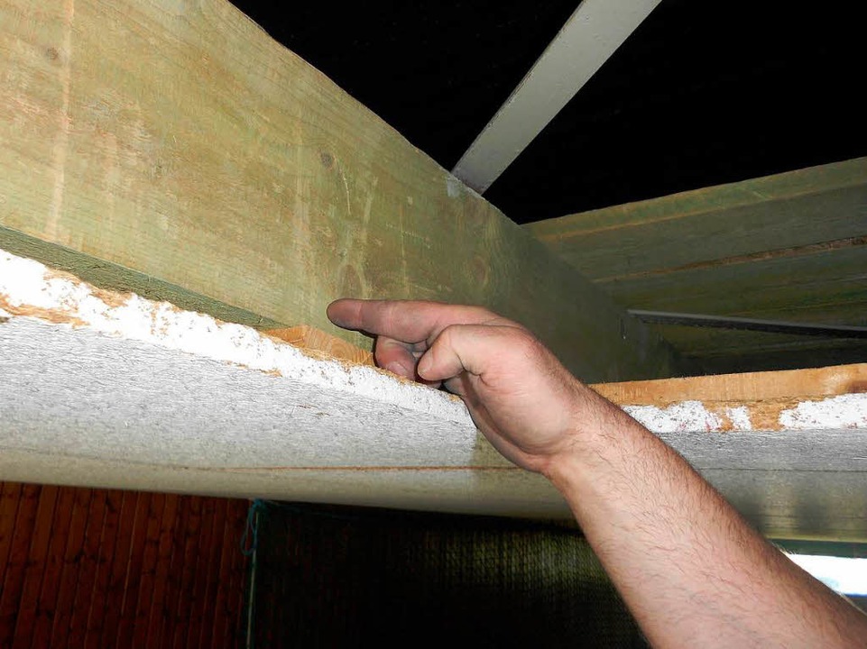 Netze sollen Deckenplatten in der Mehrzweckhalle sichern - Efringen