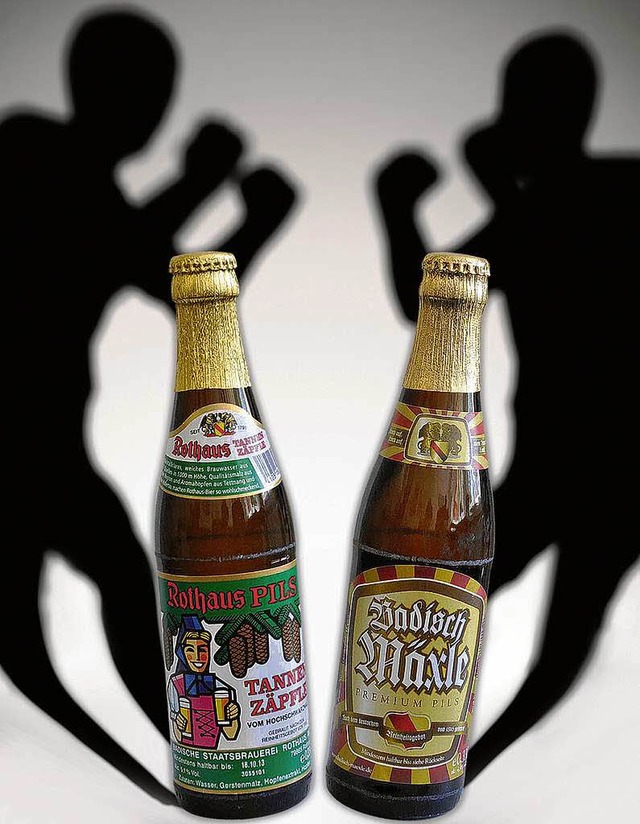 Kampf ums Bier: Die Rothaus-Brauerei s...r Stockacher WGS um deren Eigenmarke.   | Foto: Montage: BZ