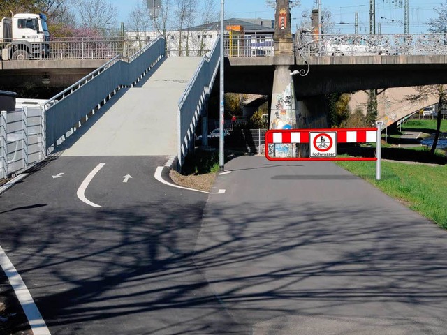 Schranken sollen den Weg bei Hochwasse... Fotomontage von der Schnewlinbrcke.   | Foto: Garten- und Tiefbauamt