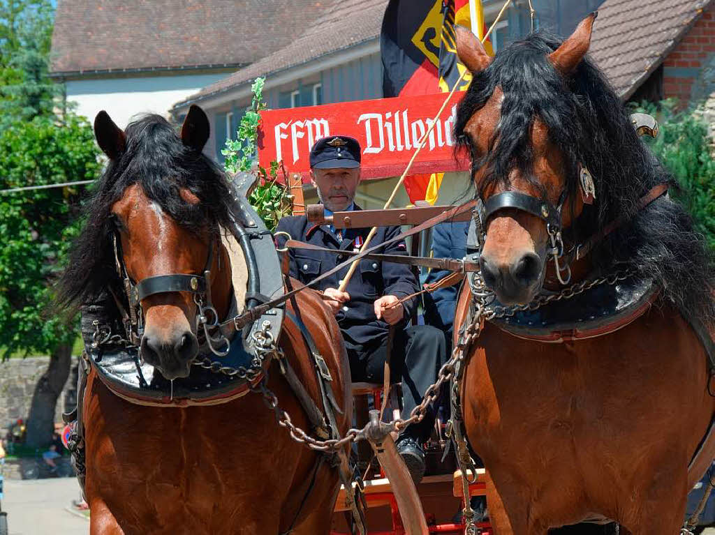 Mit Pferdegespann war die Feuerwehr Dillendorf angereist. Mit Pferdegespann war die Feuerwehr Dillendorf angereist.