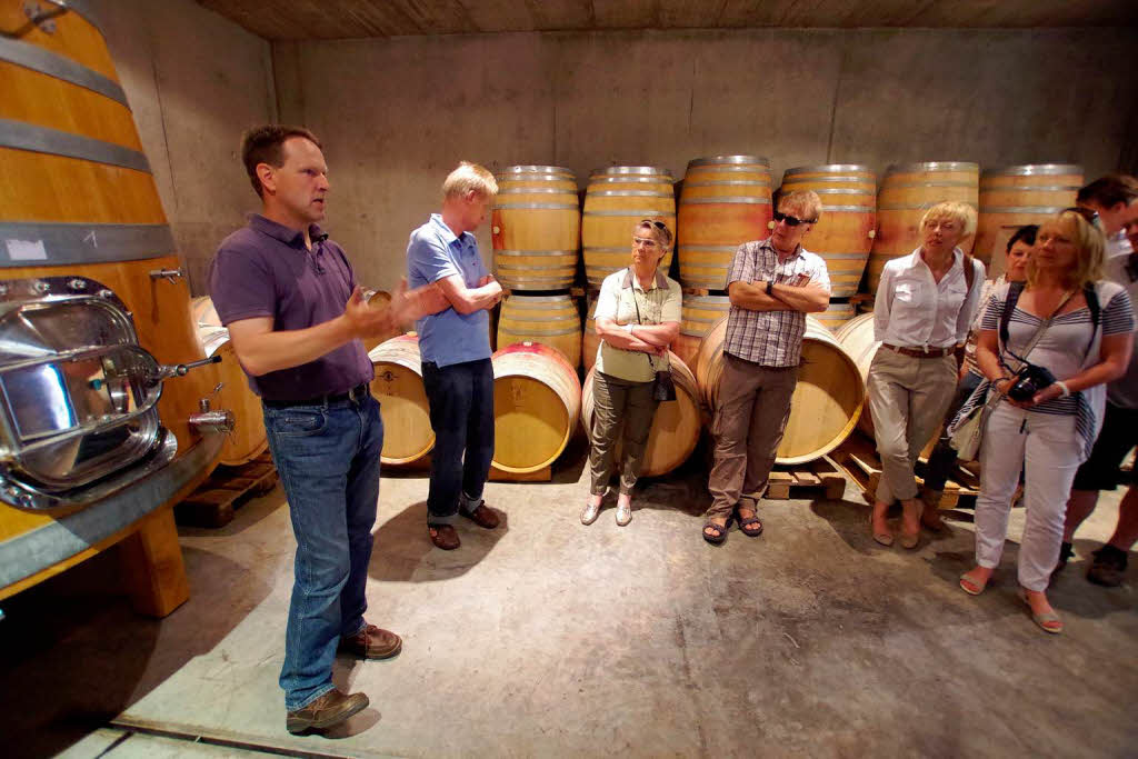 Holger Koch erlutert die Planung seines Weingutsgebudes in Bickensohl. Das Bild zeigt den Rotweinkeller.