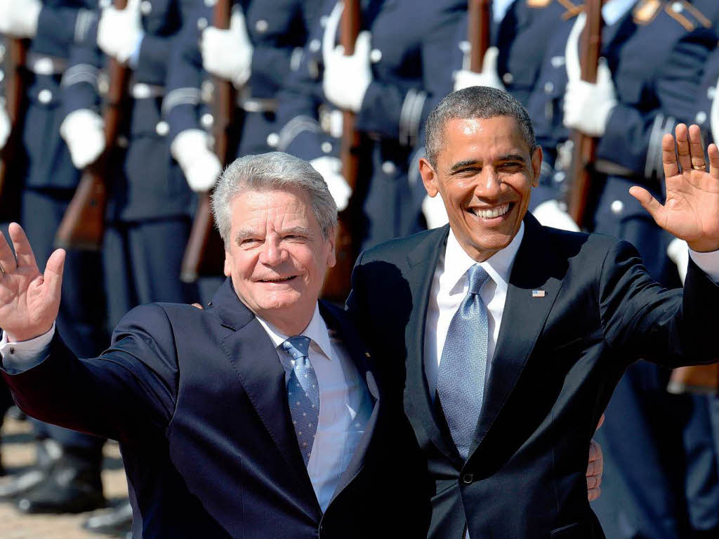 Obama  trifft auf Joachim Gauck im Schloss Bellevue.