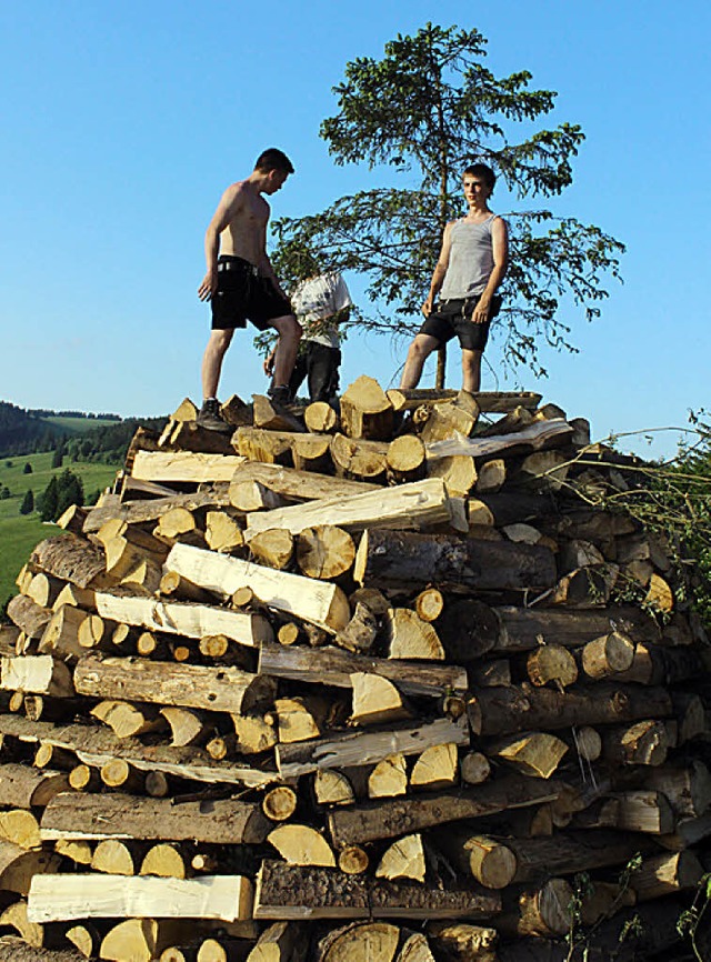 Die Trachtengruppe hat das  Holz fr d...uberger Johannisfeuer aufgeschichtet.   | Foto: Privat