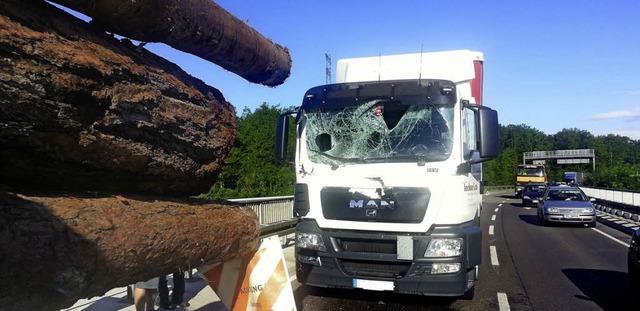 Ein Bild fr Alptrume: Zwei Holzstmm...doch der bleibt zum Glck unverletzt.   | Foto: Polizei Offenburg