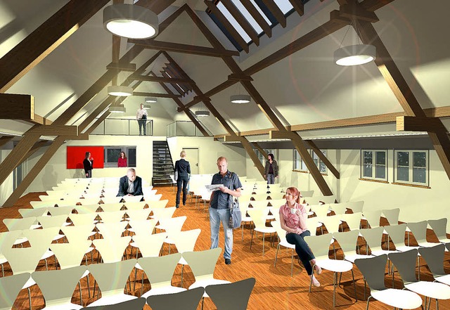 So soll der  multifunktionale Saal unterm  Dach aussehen.   | Foto: Entwurf: Sutter