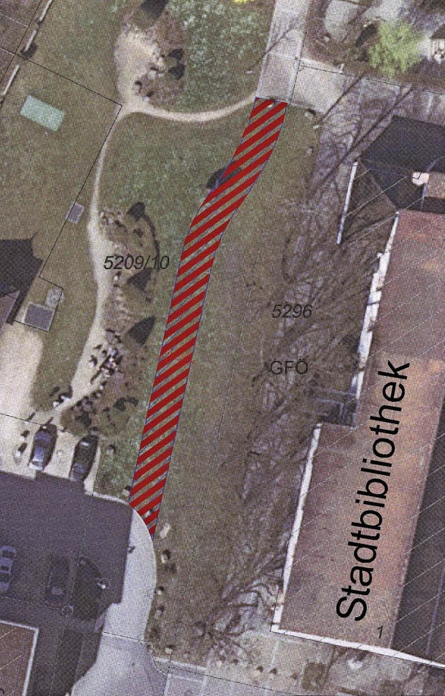 So sollte der Radweg (rot schraffiert)...er Stadtbibliothek knftig verlaufen.   | Foto: Privat