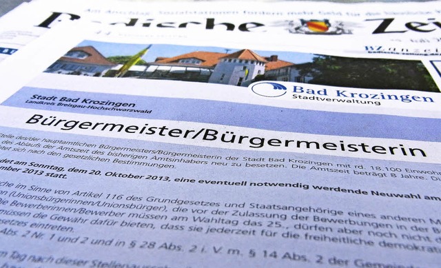 Brgermeister gesucht: Die Stellenauss...ng ist in sieben Zeitungen erschienen.  | Foto: A. Huber