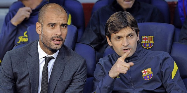 Einst sprachen sie mehr miteinander al...p Guardiola (links) und Tito Vilanova   | Foto: afp
