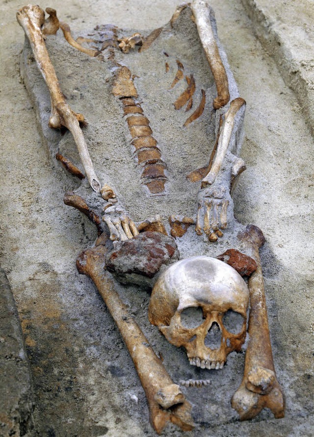 Der abgetrennte Kopf sollte nach altem...ern &#8211; Skelettfund bei Gleiwitz.   | Foto: dpa