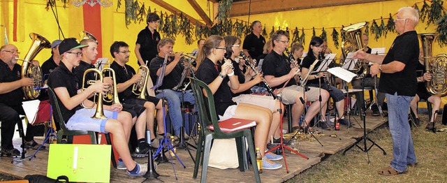 Die Trachtenkapelle Rothaus prsentierte das Hsli-Konzert im Festzelt.  | Foto: Dorothe Kuhlmann