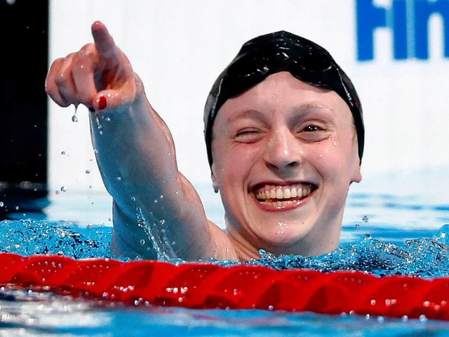 Die US-Schwimmerin Katie Ledecky in Si...m Weltrekord ber 1500 Meter Freistil   | Foto: dpa