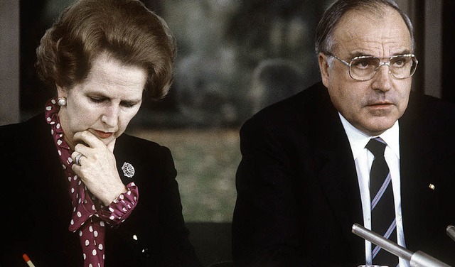 Es war das Jahr 1982, als Margaret Tha...ese gemeinsame Pressekonferenz gaben.   | Foto: DPA