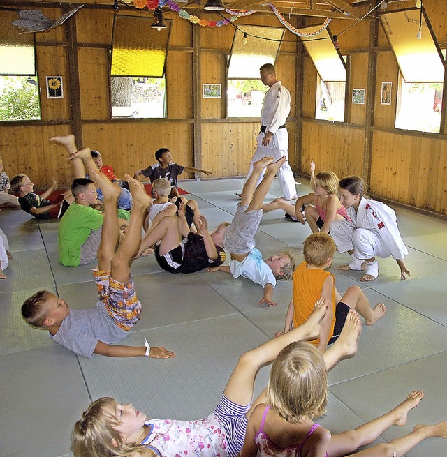 Judo auf dem Bauernhof: Trotz tropisch...ringen-Kirchen auf den Matten rund.     | Foto: herbert Frey