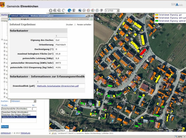 Information ber das Potenzial an Sola...Bild mit rotem Dach erscheinende Haus.  | Foto: gemeinde ehrenkirchen