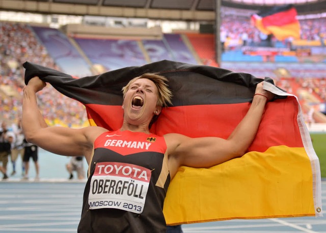 Gold fr Offenburg: Christina Obergfll ist Weltmeisterin.  | Foto: dpa