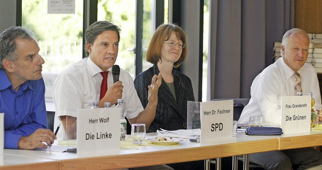 Das Podium: (von links) Rainer Wolf (L...randerath (Grne) und Peter Wei (CDU)  | Foto: Heidi Foessel