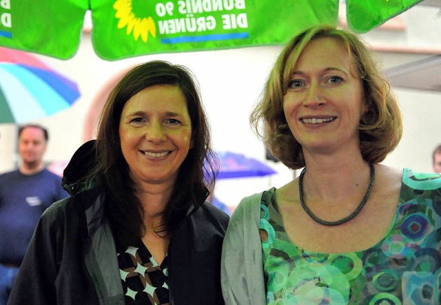 Wahlkampf im Regen: Katrin Gring-Eckardt (links) und Kerstin Andreae  | Foto: Rita Eggstein