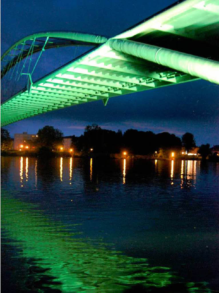 Susanne Mayer: Das obligatorische Motiv zum Thema Spiegelungen: Die Dreilnderbrcke bei Nacht.