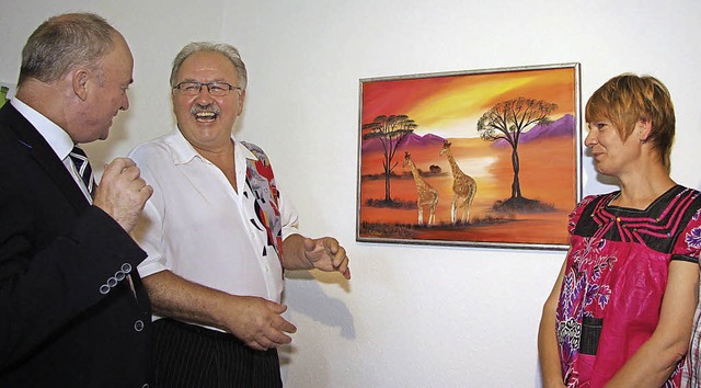 Brgermeister Dietmar Benz, der Maler ...aurer (von links) bei der Vernissage.   | Foto: Sandra Decoux-Kone