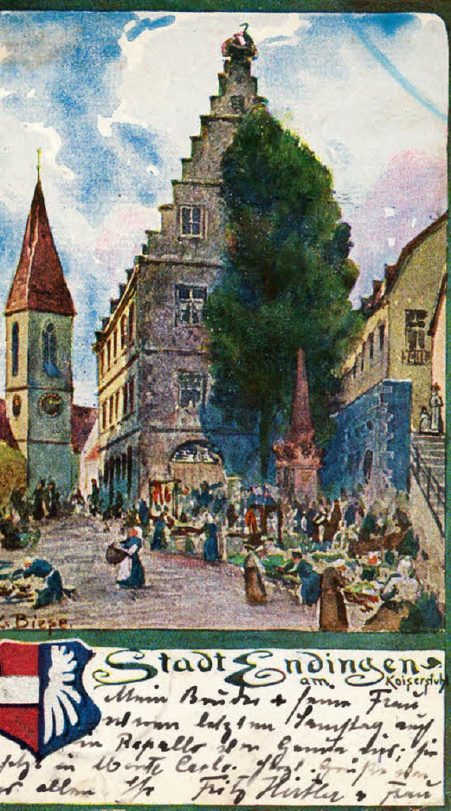 Der Endinger Marktplatz mit Siegesdenk...esitz von Rosemarie Schtt, Endingen.   | Foto: Repro: Stadtarchiv Endingen