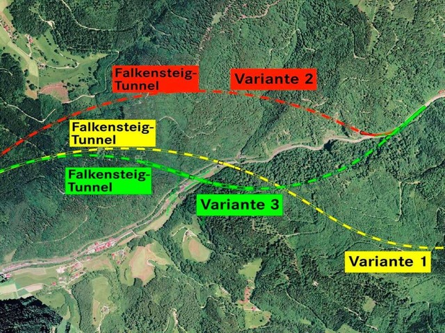 Drei Varianten zur Umfahrung von Falkensteig.  | Foto: infografik
